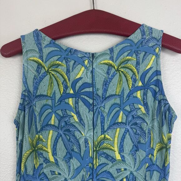 Rainbow Jo Tropical Palm Tree Print Sleeveless A-Line Midi Dress Green Blue XS - Picture 12 of 15